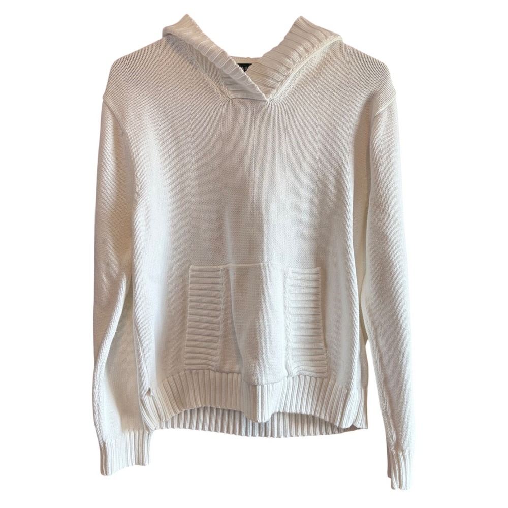 LAUREN RALPH LAUREN Petite white Cream Cotton‎ Hooded Pullover Sweater Size PL